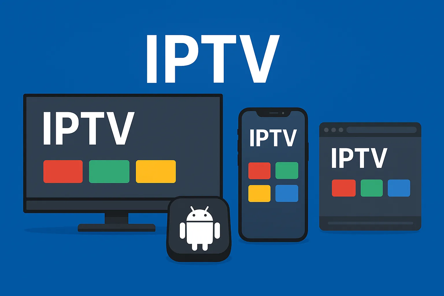IPTV working on Smart TV, Android TV, iPhone, and web